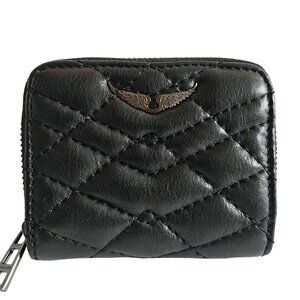 ZADIG & VOLTAIRE BLACK LEATHER ZIP AROUND QUILTED MINI WALLET